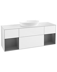 Villeroy und Boch Finion Villeroy und Boch FD01GKGF 120cm, plaque de recouvrement blanc mat, étagères laqué anthracite mat, laqué blanc brillant