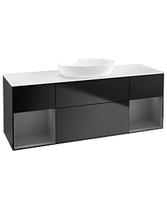 Villeroy und Boch Finion Villeroy und Boch FD01GKPD 120cm, plaque de recouvrement blanc mat, étagères laqué anthracite mat, laqué noir mat