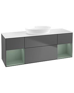 Villeroy und Boch Finion Villeroy und Boch FD01GMGK 120cm, plaque de recouvrement blanc mat, étagères laqué olive mat, anthracite mat