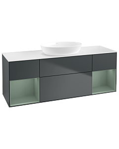 Villeroy und Boch Finion Waschtischunterschrank FD01GMHG 120cm, Abdeckplatte white matt, Regale Olive matt lacquer, Midnight Blue Matt Lacquer