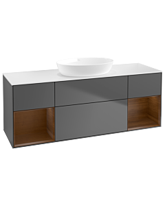 Villeroy und Boch Finion Waschtischunterschrank FD01GNGK 120cm, Abdeckplatte white matt, Regale Walnut Veneer, Anthracite matt