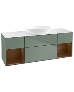 Villeroy und Boch Finion Villeroy und Boch FD01GNGM 120cm, plaque de recouvrement blanc mat, étagères Walnut Veneer , Olive Matt Lacquer