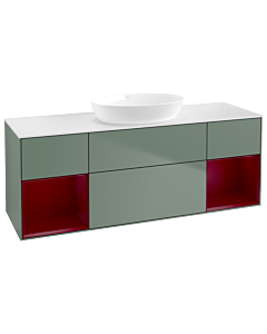 Villeroy und Boch Finion Waschtischunterschrank FD01HBGM 120cm, Abdeckplatte white matt, Regale Peony matt lacquer, Olive Matt Lacquer