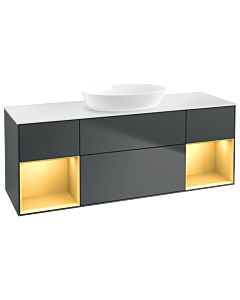Villeroy und Boch Finion Waschtischunterschrank FD01HFHG 120cm, Abdeckplatte white matt, Regale Gold matt lacquer, Midnight Blue Matt Lacquer