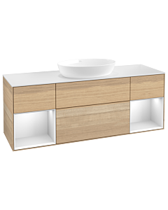 Villeroy und Boch Finion Waschtischunterschrank FD01MTPC 120cm, Abdeckplatte white matt, Regale White matt lacquer, Oak Veneer