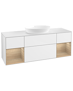 Villeroy und Boch Finion Villeroy und Boch FD01PCGF 120cm, plaque de recouvrement blanc mat, étagères Oak Veneer , laqué blanc brillant