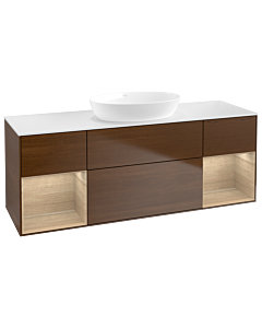Villeroy und Boch Finion Waschtischunterschrank FD01PCGN 120cm, Abdeckplatte white matt, Regale Oak Veneer, Walnut veneer