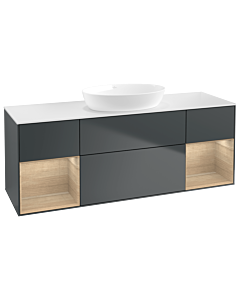 Villeroy und Boch Finion Waschtischunterschrank FD01PCHG 120cm, Abdeckplatte white matt, Regale Oak Veneer, Midnight Blue Matt Lacquer