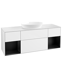 Villeroy und Boch Finion Waschtischunterschrank FD01PDGF 120cm, Abdeckplatte white matt, Regale Black matt lacquer, Glossy white lacquer