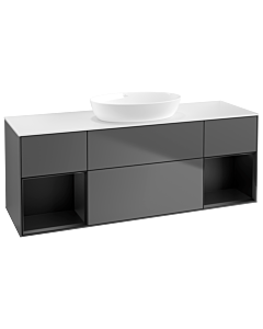 Villeroy und Boch Finion Waschtischunterschrank FD01PDGK 120cm, Abdeckplatte white matt, Regale Black matt lacquer, Anthracite matt
