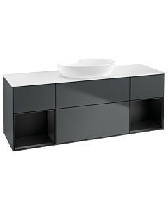 Villeroy und Boch Finion Waschtischunterschrank FD01PDHG 120cm, Abdeckplatte white matt, Regale Black matt lacquer, Midnight Blue Matt Lacquer