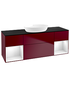 Villeroy und Boch Finion Waschtischunterschrank FD02GFHB 120cm, Abdeckplatte black matt, Regale Glossy white lacquer, Peony Matt