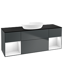 Villeroy und Boch Finion Waschtischunterschrank FD02GFHG 120cm, Abdeckplatte black matt, Regale Glossy white lacquer, Midnight Blue Matt Lacquer