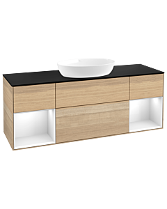 Villeroy und Boch Finion Waschtischunterschrank FD02GFPC 120cm, Abdeckplatte black matt, Regale Glossy white lacquer, Oak Veneer