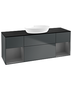 Villeroy und Boch Finion Waschtischunterschrank FD02GKHG 120cm, Abdeckplatte black matt, Regale Anthracite matt lacquer, Midnight Blue Matt Lacquer