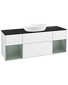 Villeroy und Boch Finion Villeroy und Boch FD02GMGF 120cm, plaque de recouvrement noir mat, étagères laqué olive mat, laqué blanc brillant