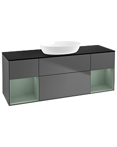 Villeroy und Boch Finion Waschtischunterschrank FD02GMGK 120cm, Abdeckplatte black matt, Regale Olive matt lacquer, Anthracite matt