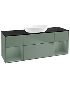 Villeroy und Boch Finion Villeroy und Boch FD02GMGM 120cm, plaque de recouvrement noir mat, étagères laque olive mat, Olive Matt Lacquer