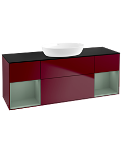 Villeroy und Boch Finion Waschtischunterschrank FD02GMHB 120cm, Abdeckplatte black matt, Regale Olive matt lacquer, Peony Matt