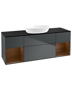 Villeroy und Boch Finion Waschtischunterschrank FD02GNHG 120cm, Abdeckplatte black matt, Regale Walnut Veneer, Midnight Blue Matt Lacquer