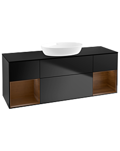 Villeroy und Boch Finion Waschtischunterschrank FD02GNPD 120cm, Abdeckplatte black matt, Regale Walnut Veneer, Black matt lacquer
