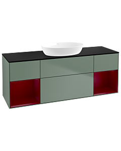 Villeroy und Boch Finion Waschtischunterschrank FD02HBGM 120cm, Abdeckplatte black matt, Regale Peony matt lacquer, Olive Matt Lacquer