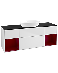 Villeroy und Boch Finion Waschtischunterschrank FD02HBMT 120cm, Abdeckplatte black matt, Regale Peony matt lacquer, White matt lacquer