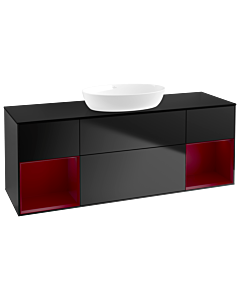 Villeroy und Boch Finion Villeroy und Boch FD02HBPD 120cm, plaque de recouvrement noir mat, étagères Peony laqué mat, laqué noir mat