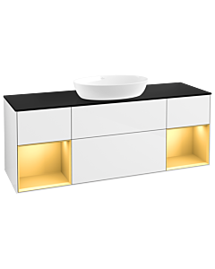 Villeroy und Boch Finion Villeroy und Boch FD02HFGF 120cm, plaque de recouvrement noir mat, étagères laqué or mat, laqué blanc brillant
