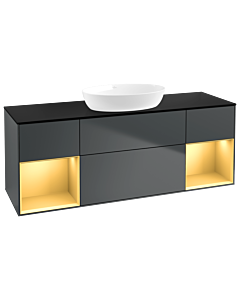 Villeroy und Boch Finion Waschtischunterschrank FD02HFHG 120cm, Abdeckplatte black matt, Regale Gold matt lacquer, Midnight Blue Matt Lacquer