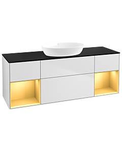 Villeroy und Boch Finion Waschtischunterschrank FD02HFMT 120cm, Abdeckplatte black matt, Regale Gold matt lacquer, White matt lacquer