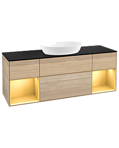 Villeroy und Boch Finion Villeroy und Boch Finion FD02HFPC 120cm, cover plate black matt, shelves gold matt lacquer, Oak Veneer