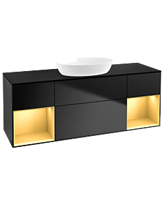 Villeroy und Boch Finion Villeroy und Boch FD02HFPD 120cm, plaque de recouvrement noir mat, étagères laqué or mat, laqué noir mat