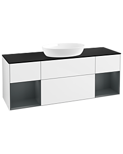 Villeroy und Boch Finion Waschtischunterschrank FD02HGGF 120cm, Abdeckplatte black matt, Regale Midnight matt lacquer, Glossy white lacquer
