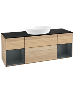 Villeroy und Boch Finion Waschtischunterschrank FD02HGPC 120cm, Abdeckplatte black matt, Regale Midnight matt lacquer, Oak Veneer