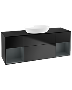 Villeroy und Boch Finion Villeroy und Boch FD02HGPD 120cm, plaque de recouvrement noir mat, étagères laqué mat Midnight, laqué noir mat