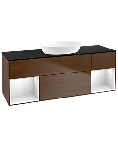 Villeroy und Boch Finion Waschtischunterschrank FD02MTGN 120cm, Abdeckplatte black matt, Regale White matt lacquer, Walnut veneer