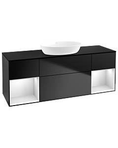 Villeroy und Boch Finion Villeroy und Boch FD02MTPD 120cm, plaque de recouvrement noir mat, étagères laqué blanc mat, laqué noir mat