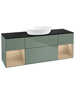 Villeroy und Boch Finion Villeroy und Boch FD02PCGM 120cm, plaque de recouvrement noir mat, étagères Oak Veneer , Olive Matt Lacquer