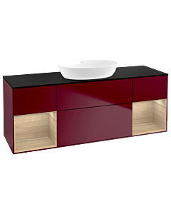 Villeroy und Boch Finion Waschtischunterschrank FD02PCHB 120cm, Abdeckplatte black matt, Regale Oak Veneer, Peony Matt