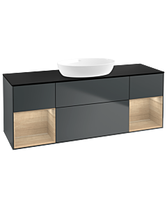 Villeroy und Boch Finion Waschtischunterschrank FD02PCHG 120cm, Abdeckplatte black matt, Regale Oak Veneer, Midnight Blue Matt Lacquer