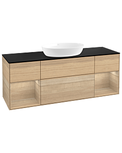 Villeroy und Boch Finion Villeroy und Boch FD02PCPC 120cm, plaque de recouvrement noir mat, étagères Oak Veneer , Oak Veneer