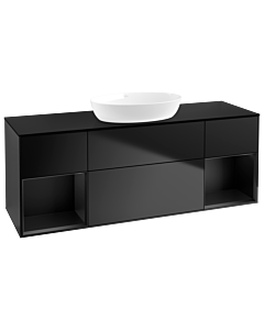 Villeroy und Boch Finion Villeroy und Boch FD02PDPD 120cm, plaque de recouvrement noir mat, étagères laqué noir mat, laqué noir mat