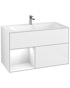 Villeroy und Boch Finion Waschtischunterschrank G030GFGF 99,6x59,1cm, Wandbeleuchtung, Regal links Glossy white lacquer, Glossy white lacquer