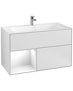 Villeroy und Boch Finion Waschtischunterschrank G030GFMT 99,6x59,1cm, Wandbeleuchtung, Regal links Glossy white lacquer, White matt lacquer