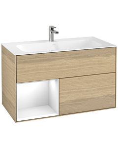 Villeroy und Boch Finion Villeroy und Boch G030GFPC 99,6x59,1cm, éclairage mural, étagère à gauche Laque blanc brillant, Oak Veneer