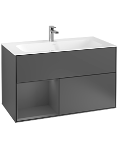 Villeroy und Boch Finion Villeroy und Boch G030GKGK 99,6x59,1cm, éclairage mural, étagère gauche Anthracite mat, Anthracite mat