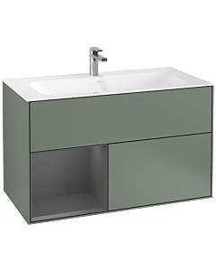 Villeroy und Boch Finion Villeroy und Boch G030GKGM 99,6x59,1cm, éclairage mural, étagère gauche anthracite mat, Olive Matt Lacquer