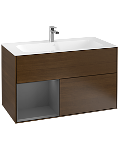 Villeroy und Boch Finion Villeroy und Boch G030GKGN 99,6x59,1cm, éclairage mural, étagère gauche anthracite mat, placage noyer