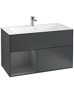 Villeroy und Boch Finion Waschtischunterschrank G030GKHG 99,6x59,1cm, Wandbeleuchtung, Regal links Anthracite matt, Midnight Blue Matt Lacquer